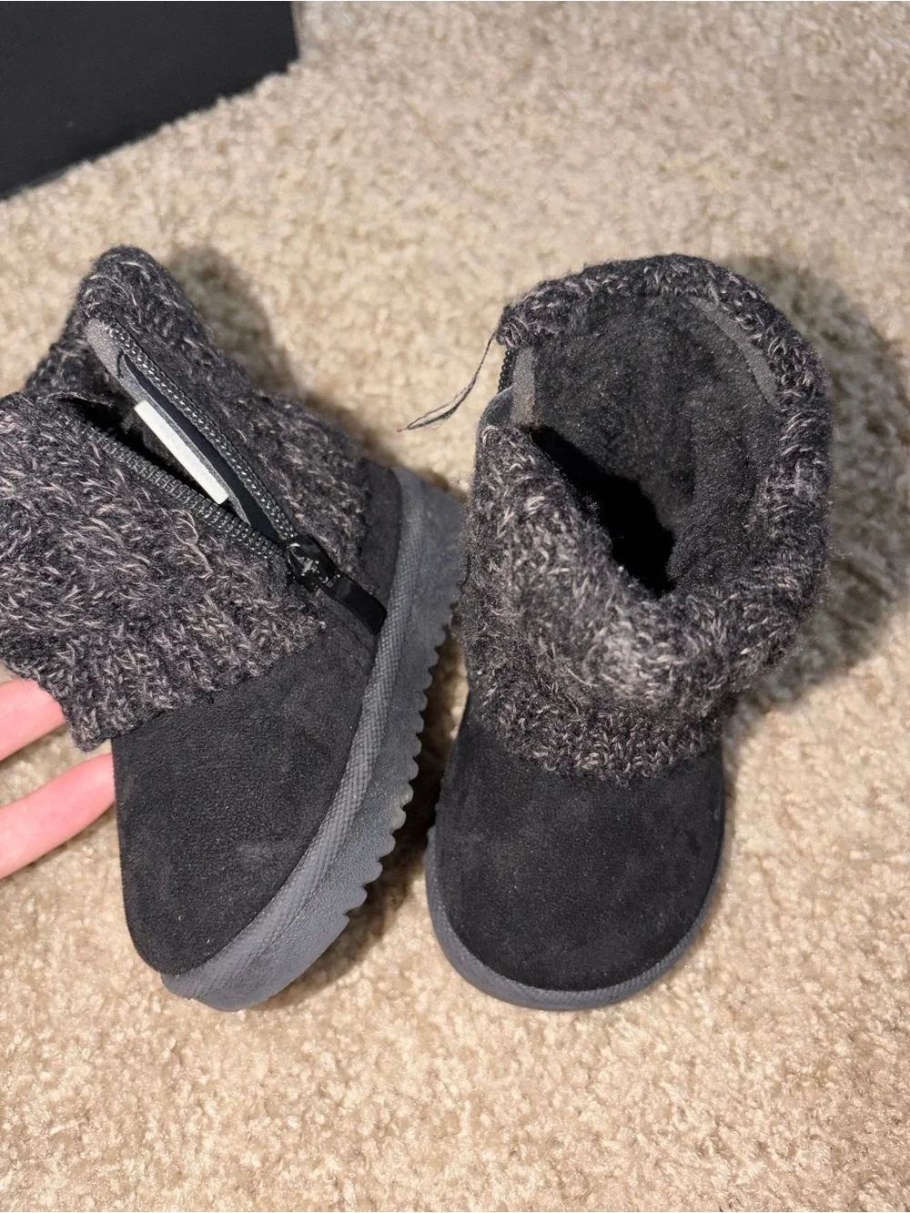 Kids Cozy Black Knit Cuff Winter Boots
